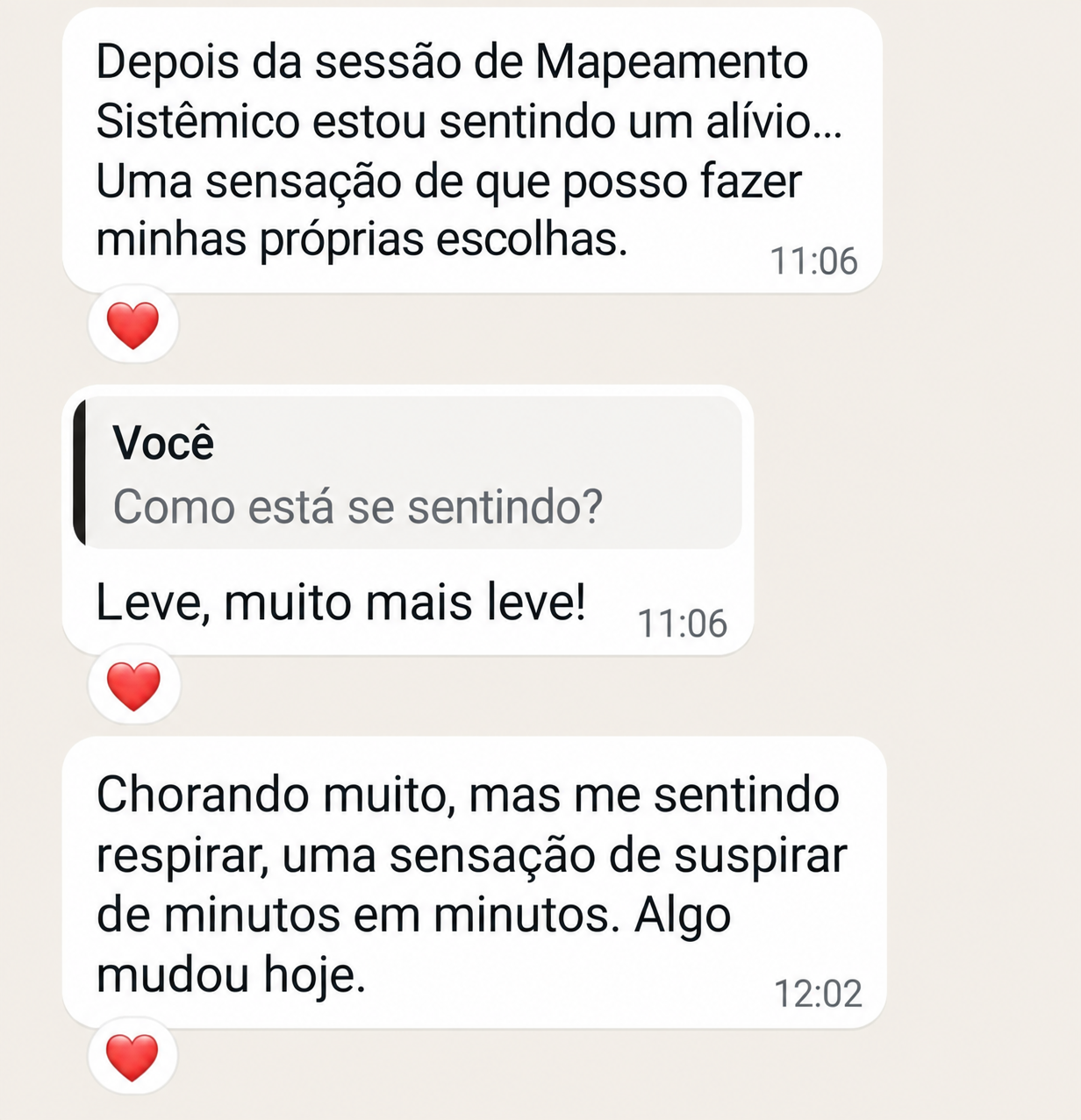 Print de depoimento real enviado por WhatsApp