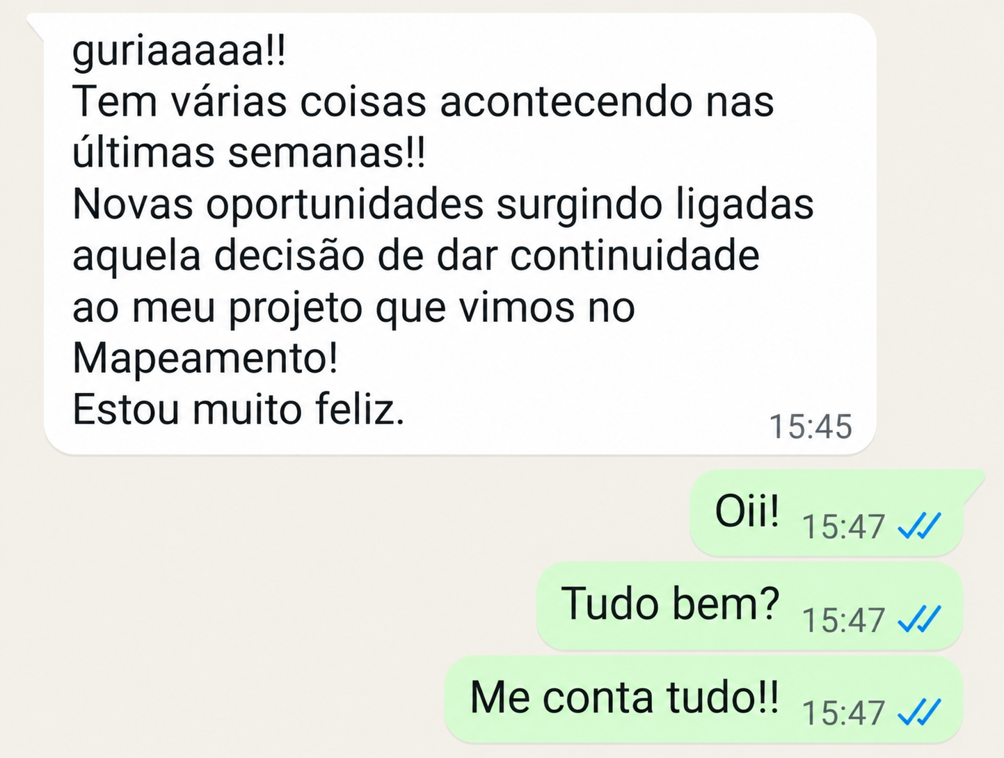 Print de depoimento real enviado por WhatsApp