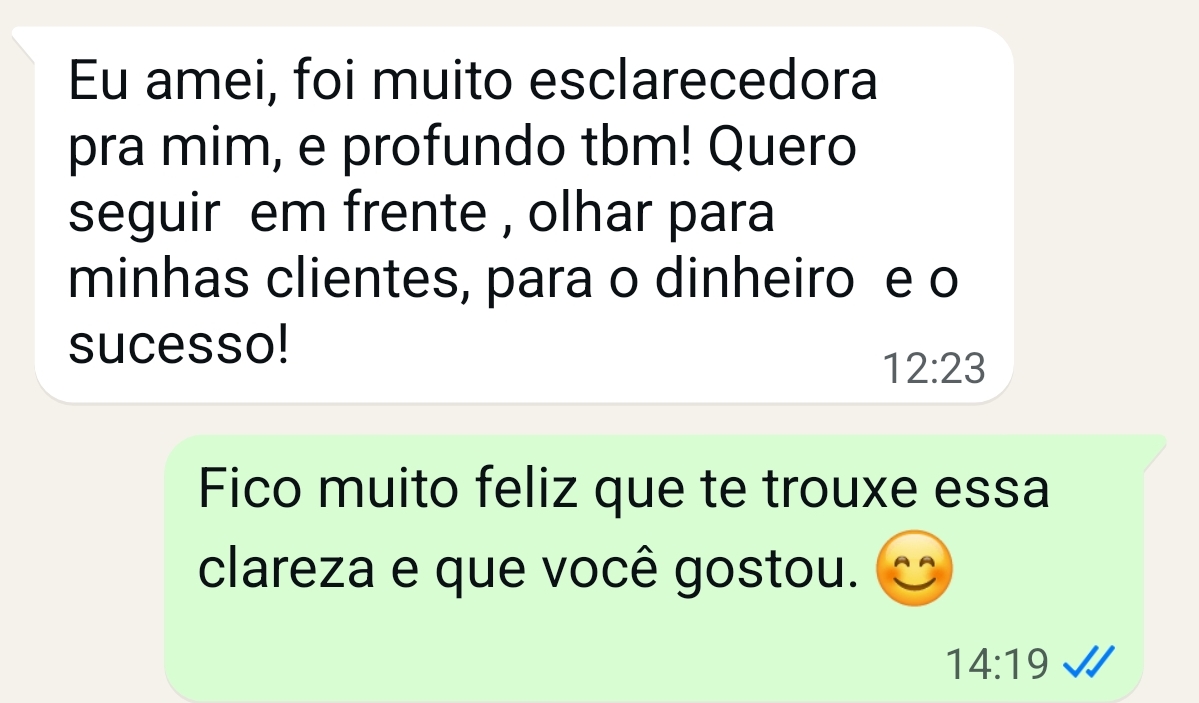 Print de depoimento real enviado por WhatsApp